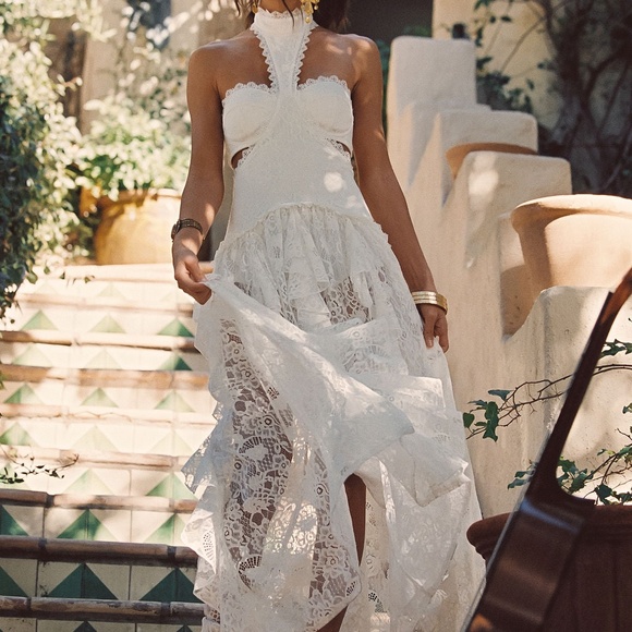 12th Tribe Princesa White Lace Drop Waist Maxi Dress Size S - Picture 1 of 3